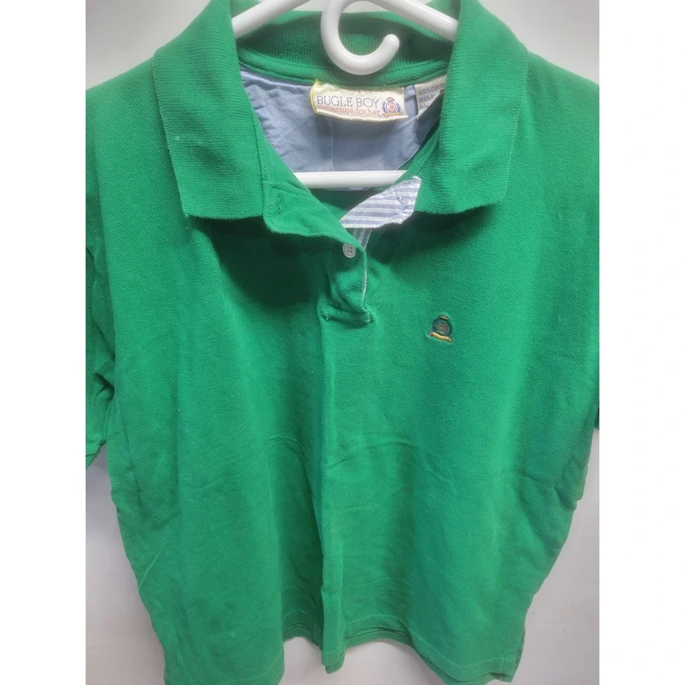 Bugle Boy Vintage Green Short Sleeve Pique Polo Shirt Embroidered Logo Mens L